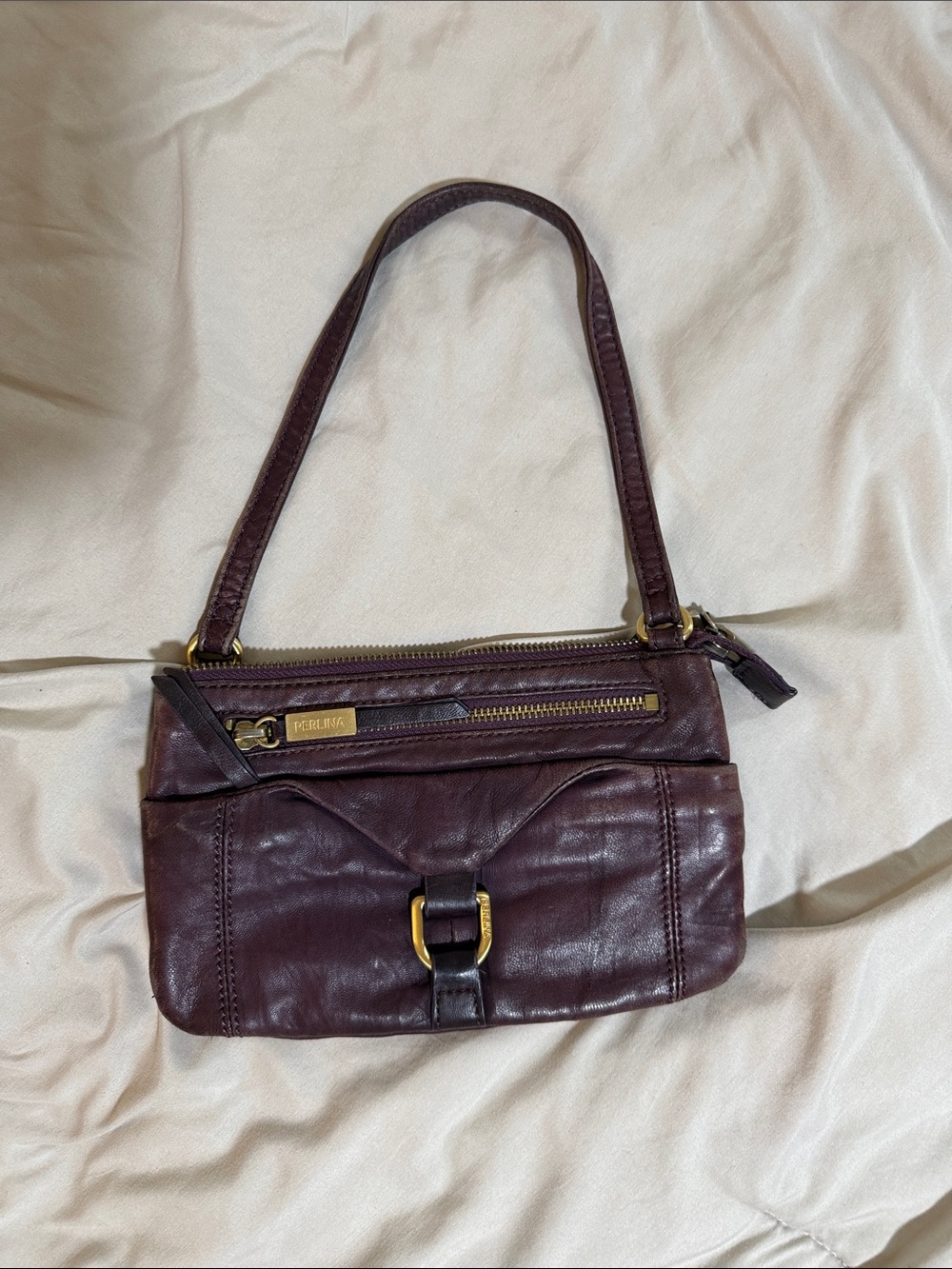Perlina Burgundy Leather Y2K Shoulder Bag